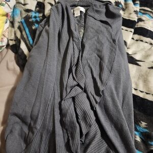 Gray Ribbed Open Cardigan